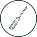 Screwdriver icon in a circular badge