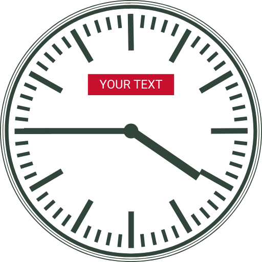 Graphic showing a watch face with a customizable text field labeled "Your Text."